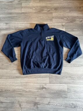 We Are Notre Dame Champion Eco Fleece Quarter Zip Pullover Sweater Navy Blue XXL